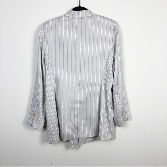 Theory Linen Pinstripe Striped Double Breasted Blazer in Grey Multi Casual Work - Picture 3 of 6